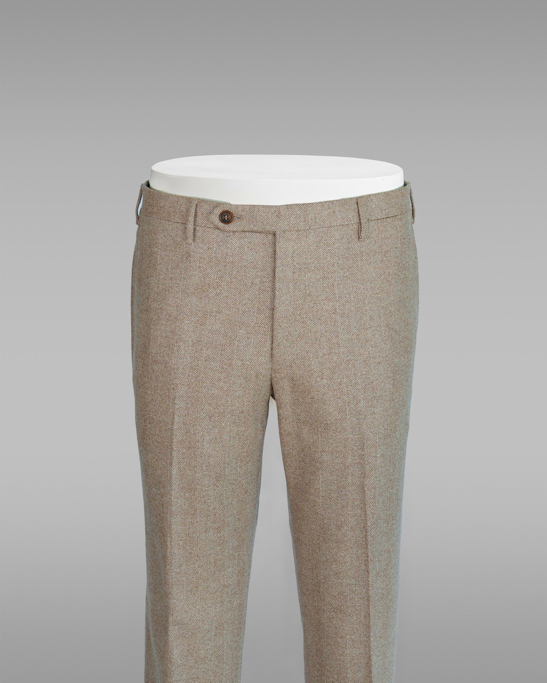 Beige herringbone flannel trousers