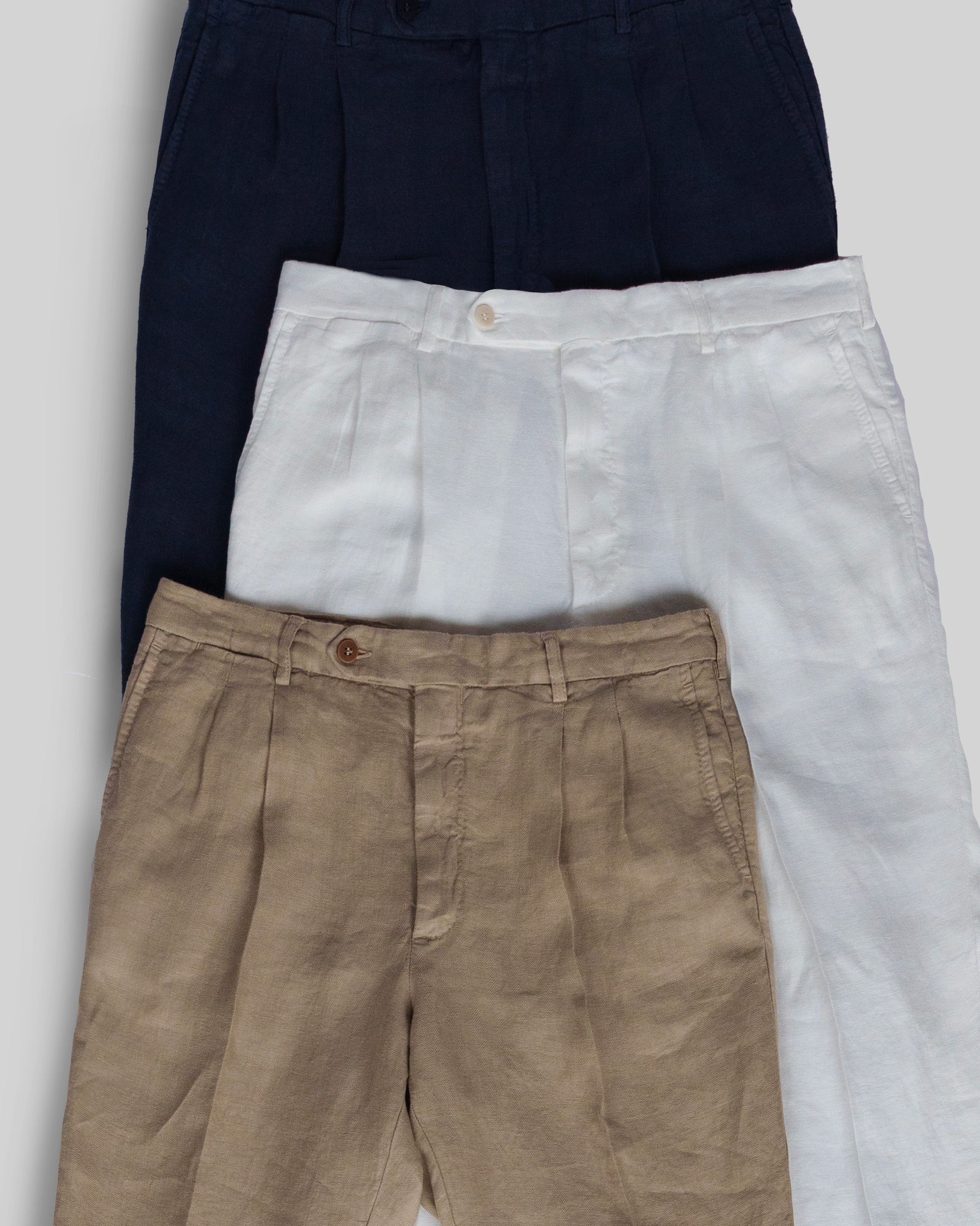 Como beige herringbone linen sport trousers