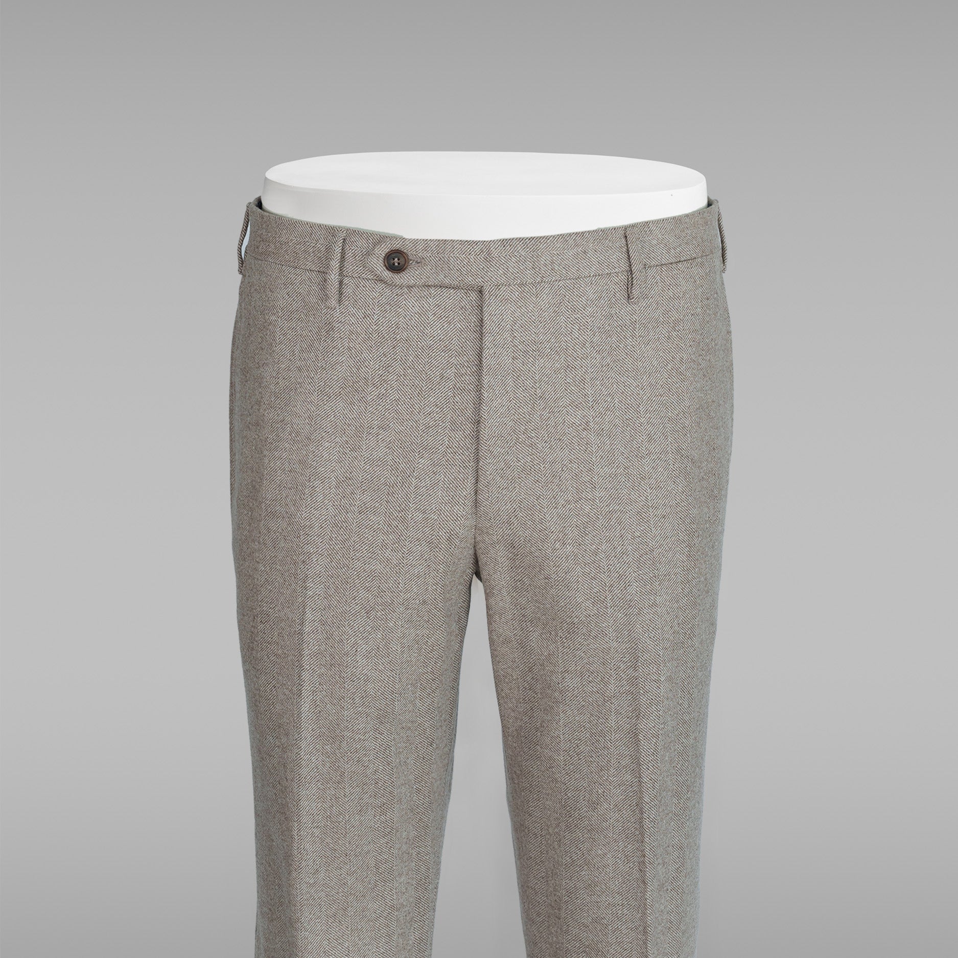 Beige herringbone flannel trousers
