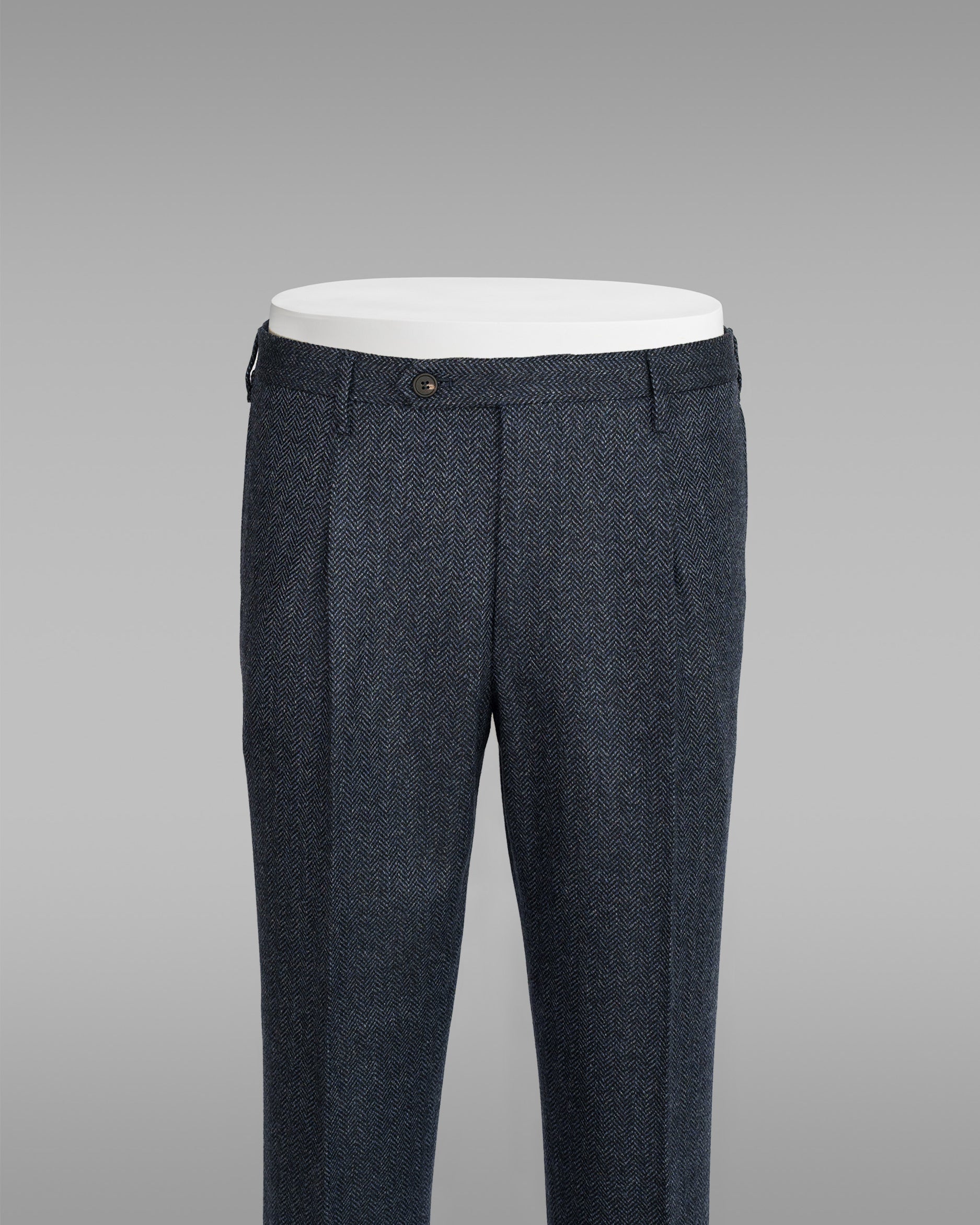 Blue melange herringbone wool cashmere trousers