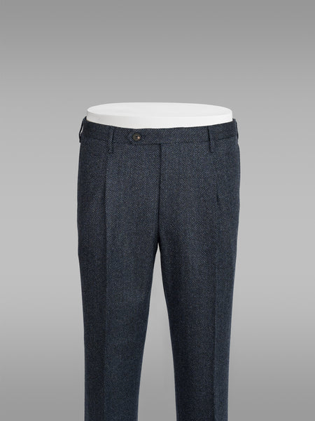Blue melange herringbone wool cashmere trousers – Rota SRL Blue melange herringbone wool cashmere trousers – Rota SRL