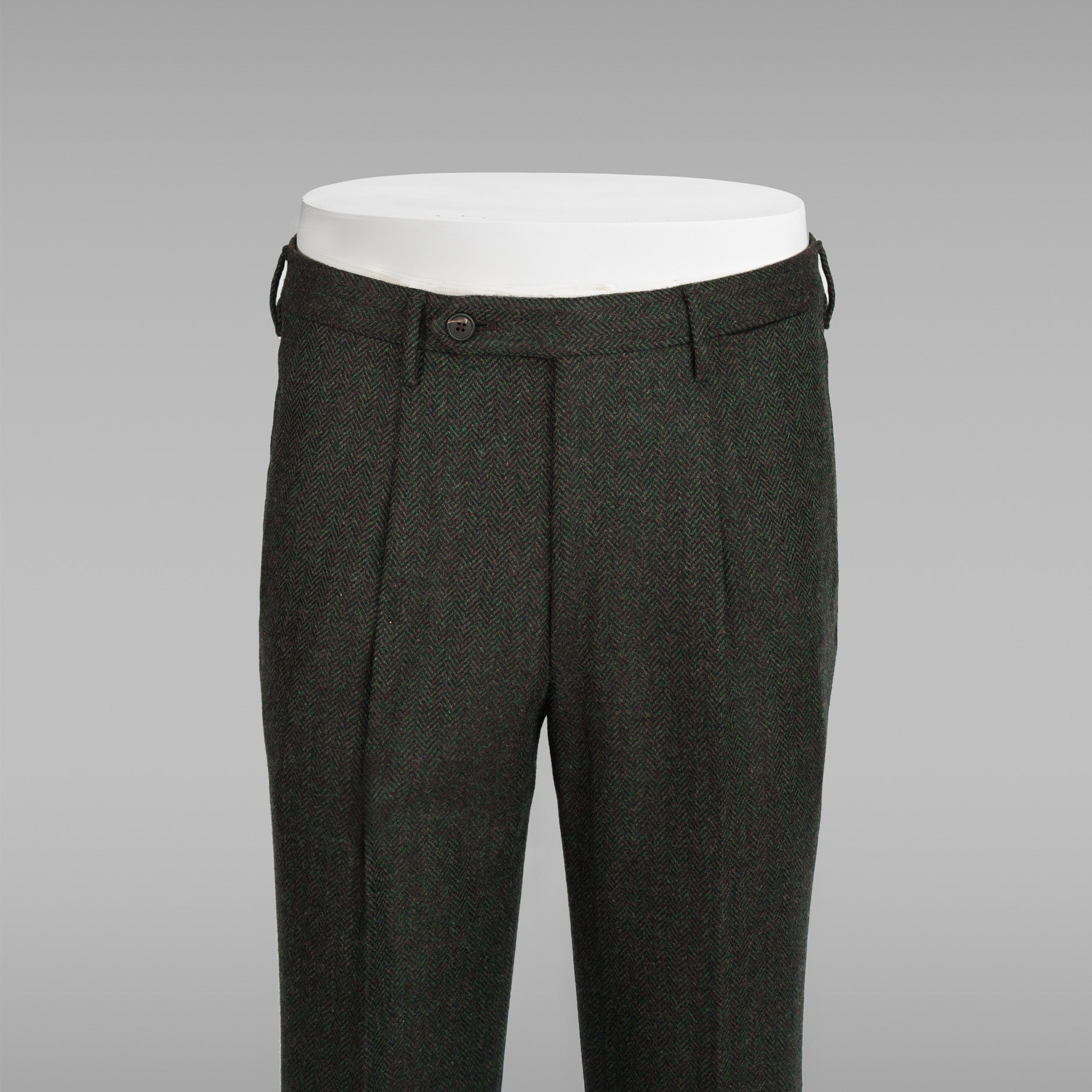 Green melange herringbone wool cashmere trousers