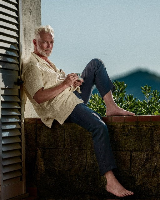 Como blue herringbone linen sport trousers