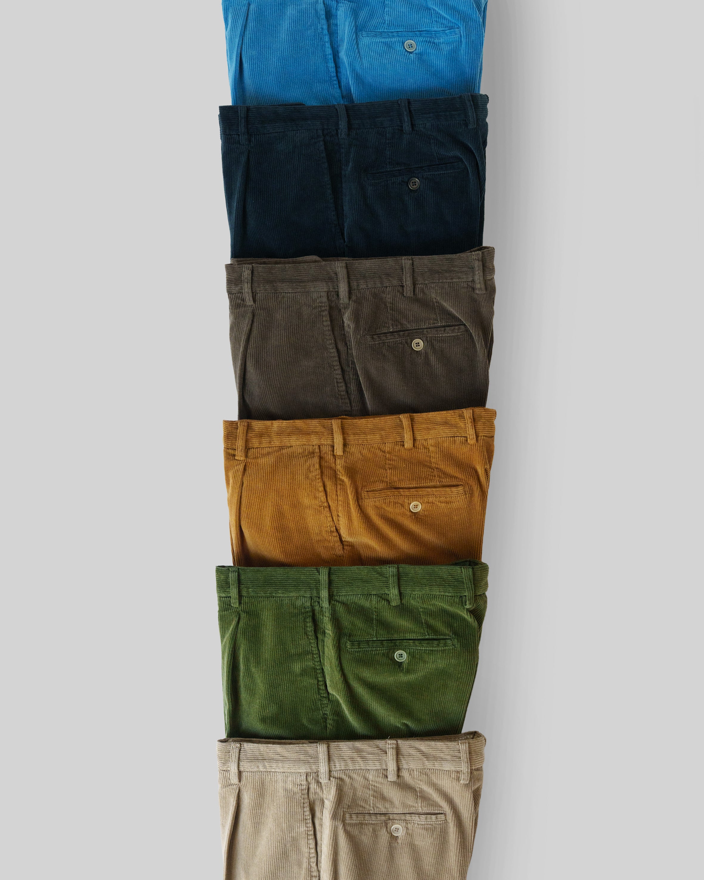 Ocean blue corduroy sport trousers 1 pleat