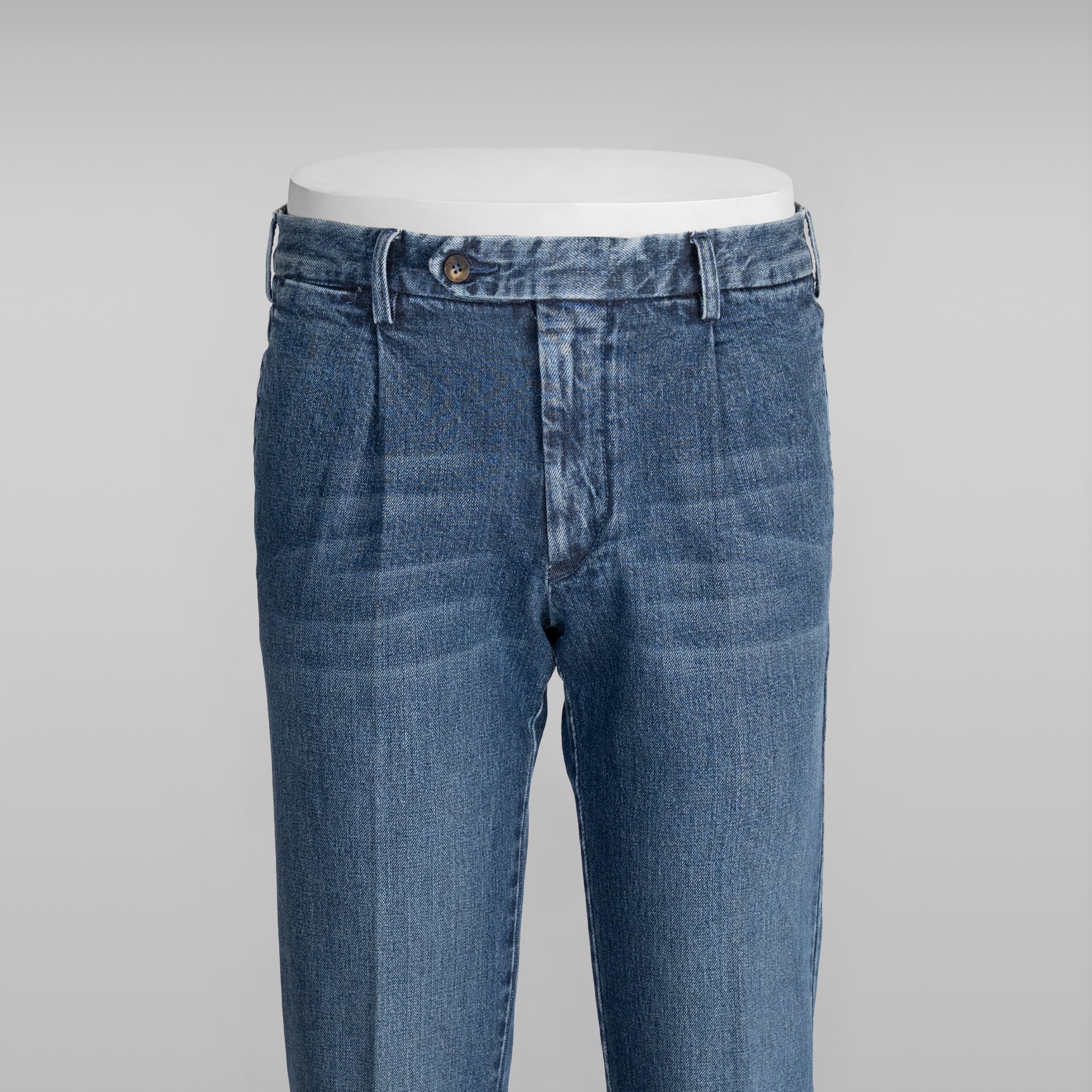 Blue denim sport trousers 1 pleat high rise