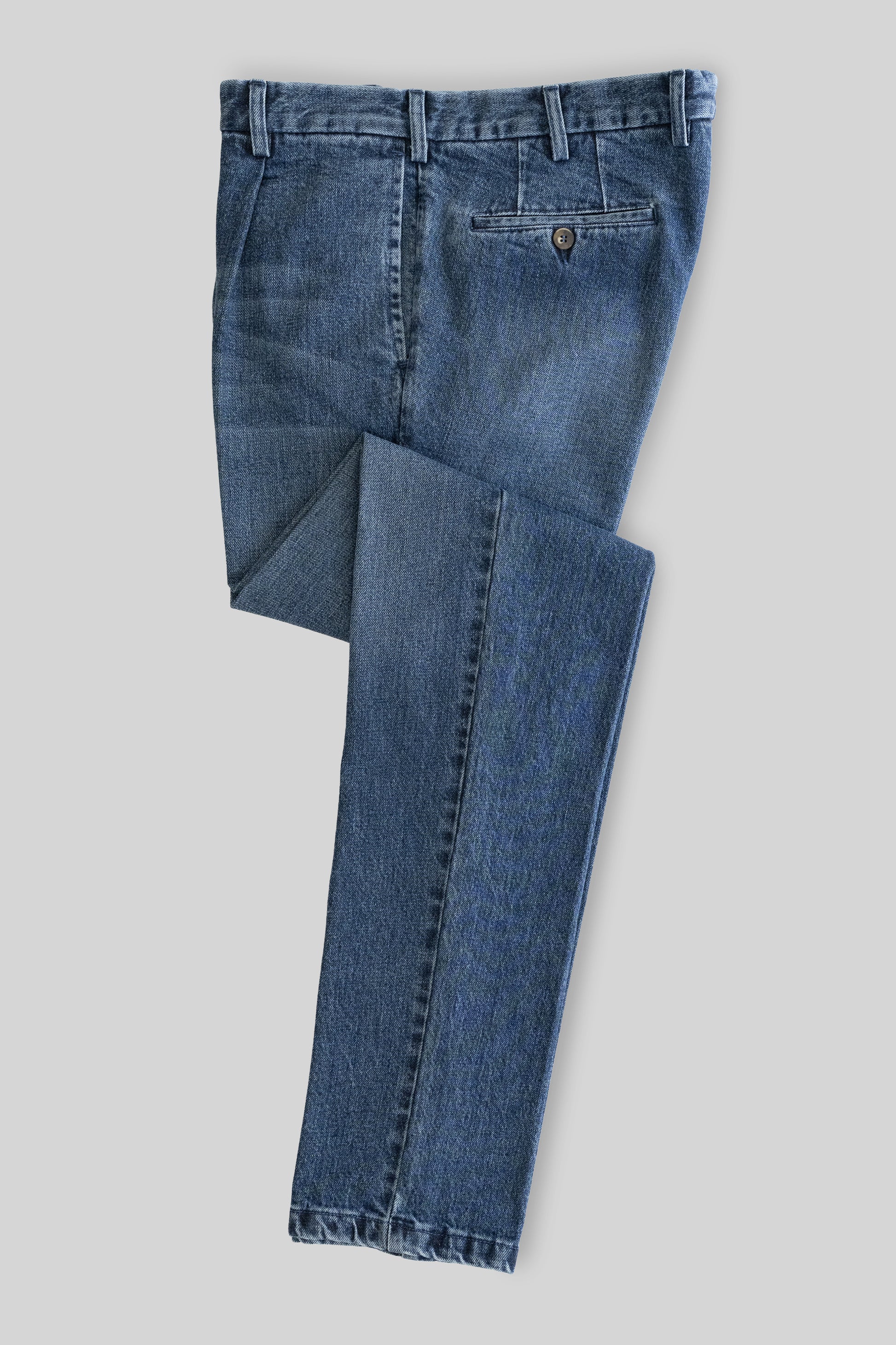 Blue denim sport trousers 1 pleat high rise
