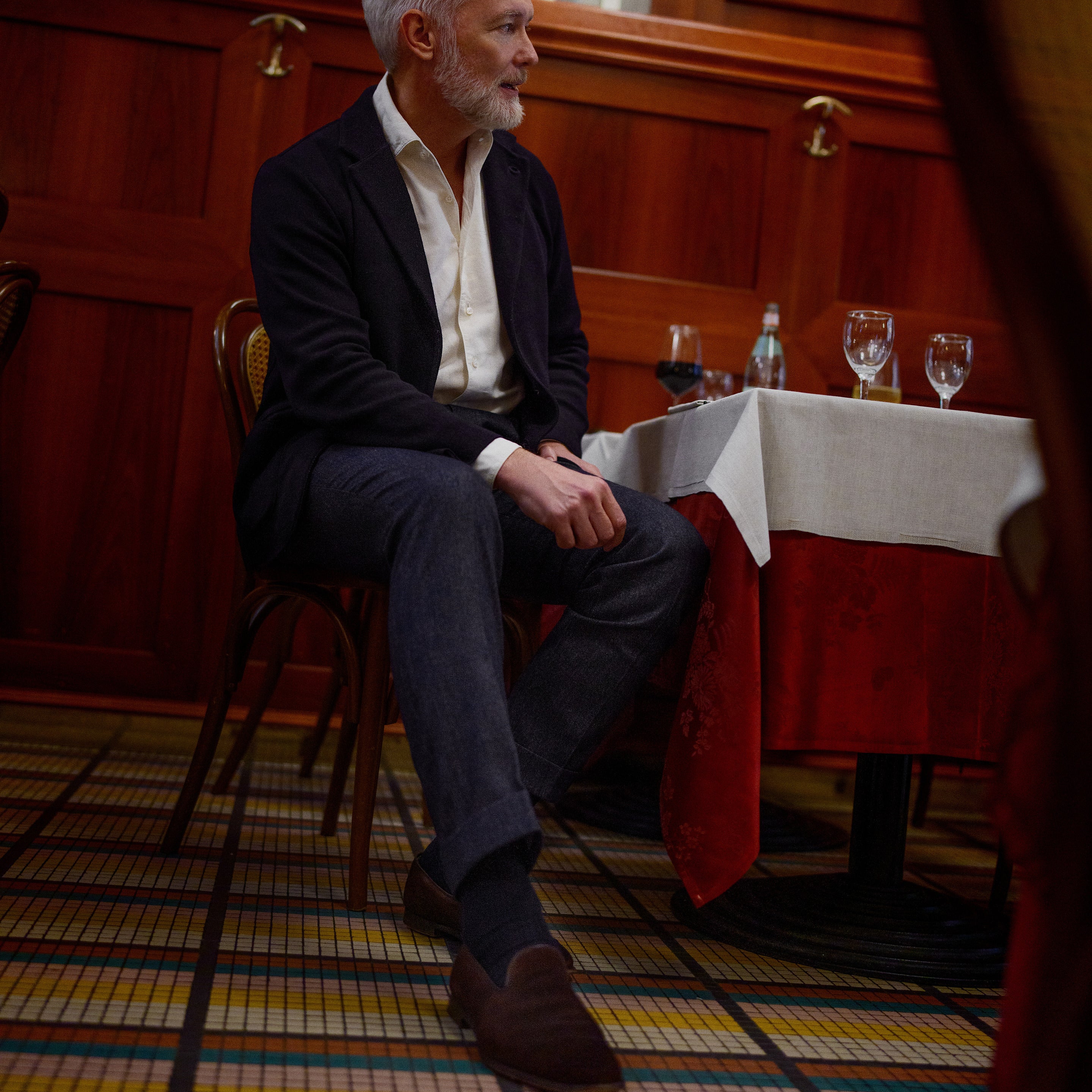 Dark blue denim cotton wool trousers