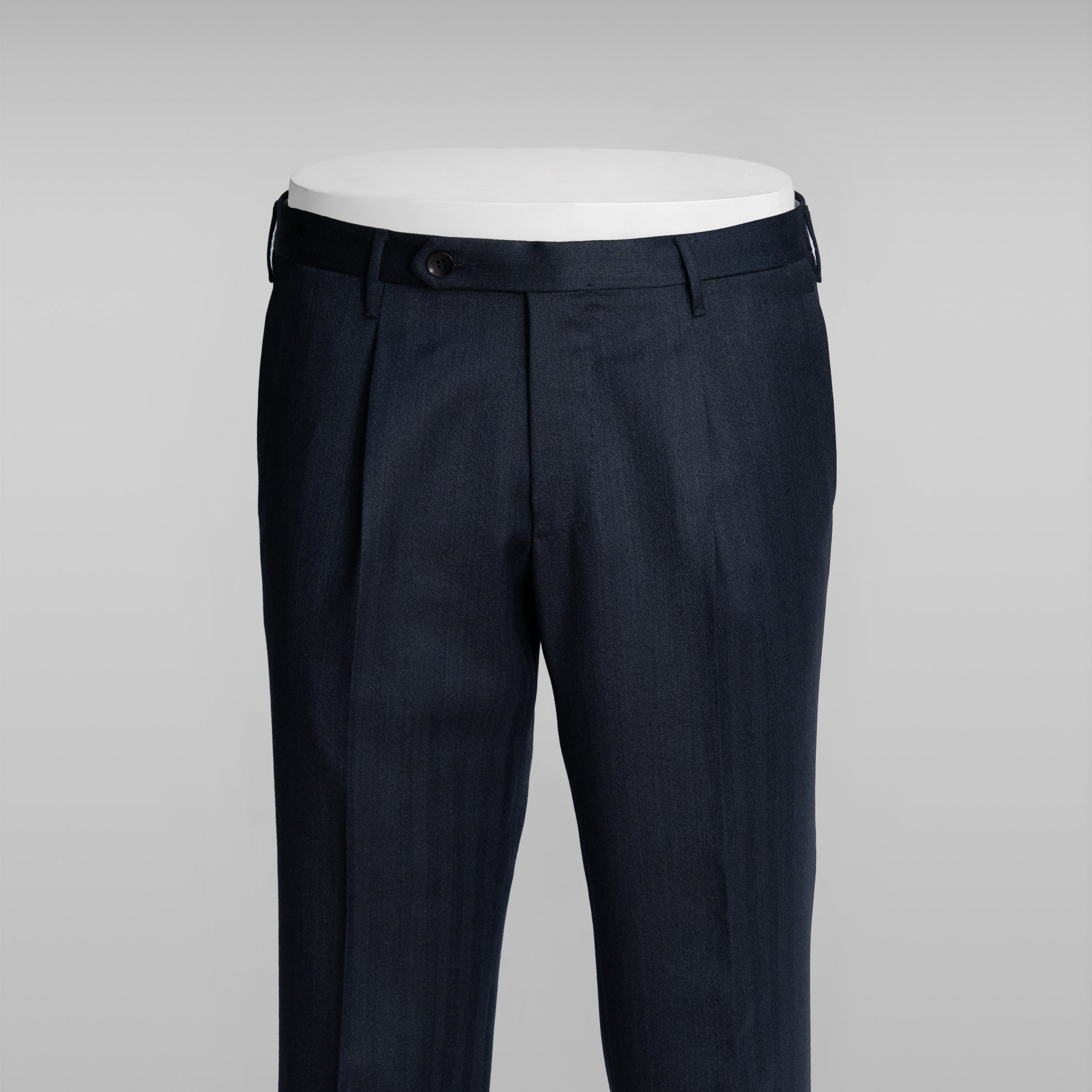 Blue herringbone covert wool trousers - slim fit 1pleat
