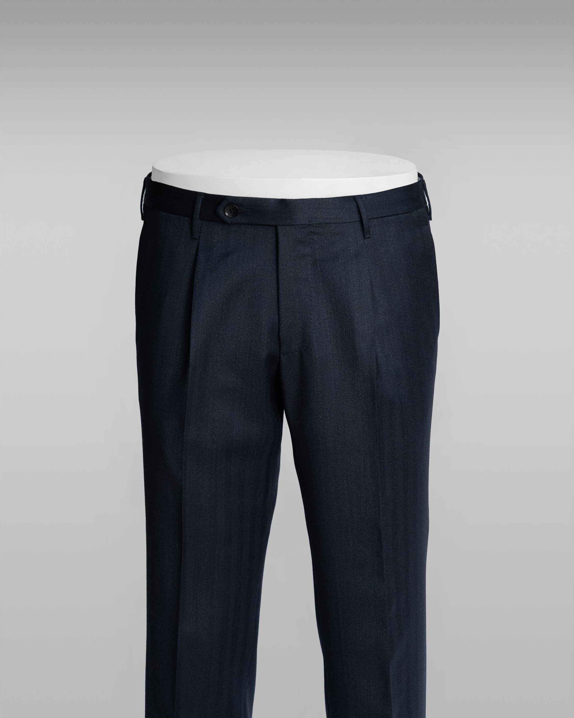 Blue herringbone covert wool trousers - slim fit 1pleat