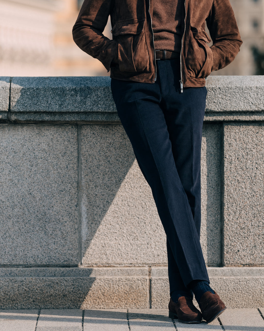 Dark blue pair of regular fit cotton trousers