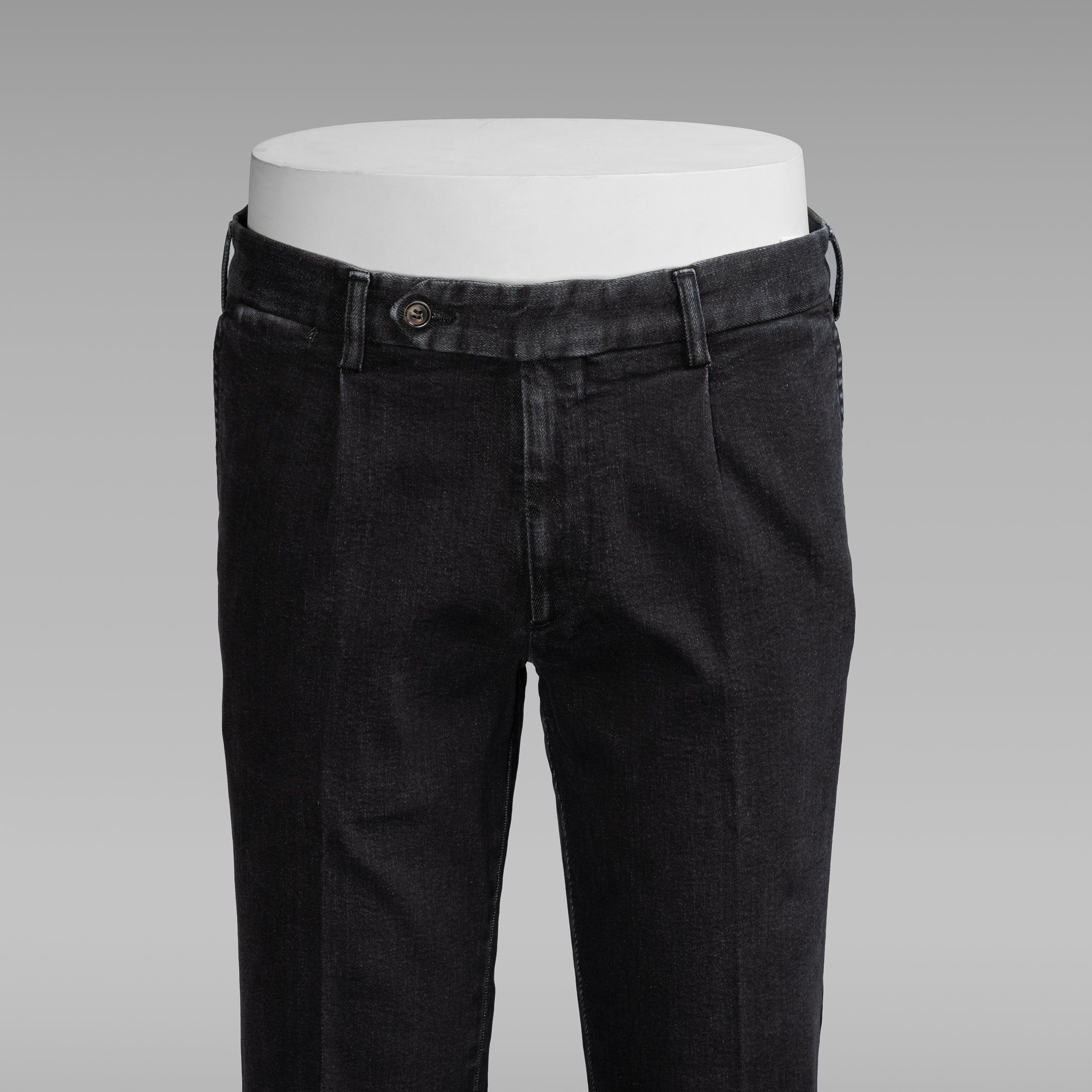 Black denim cotton sport trousers 1 pleat