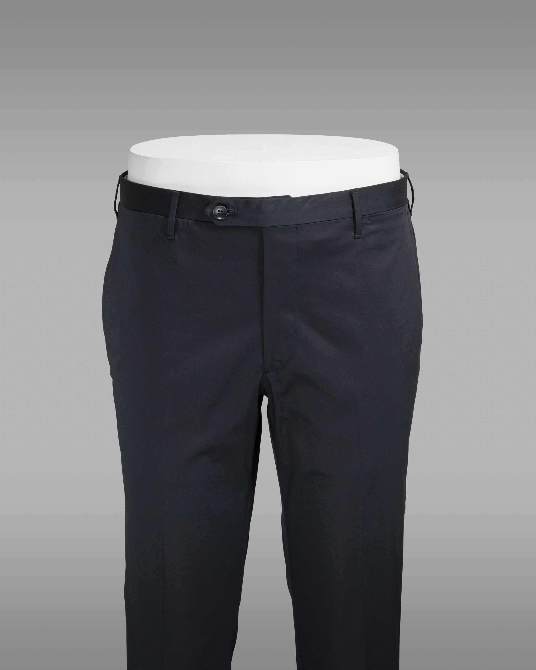 Dark blue pair of regular fit lightweight cotton elastan trousers