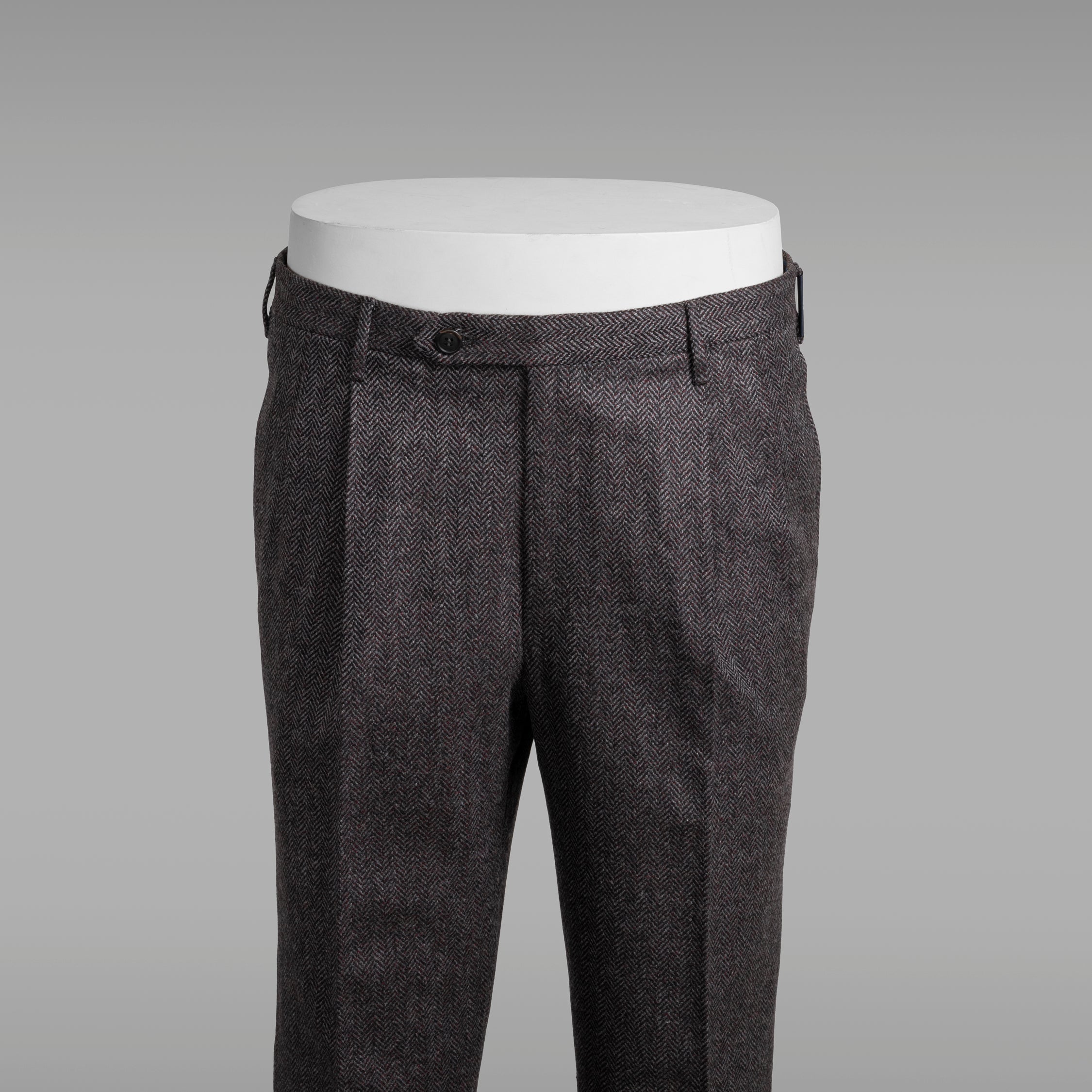 Grey melange herringbone wool cashmere trousers