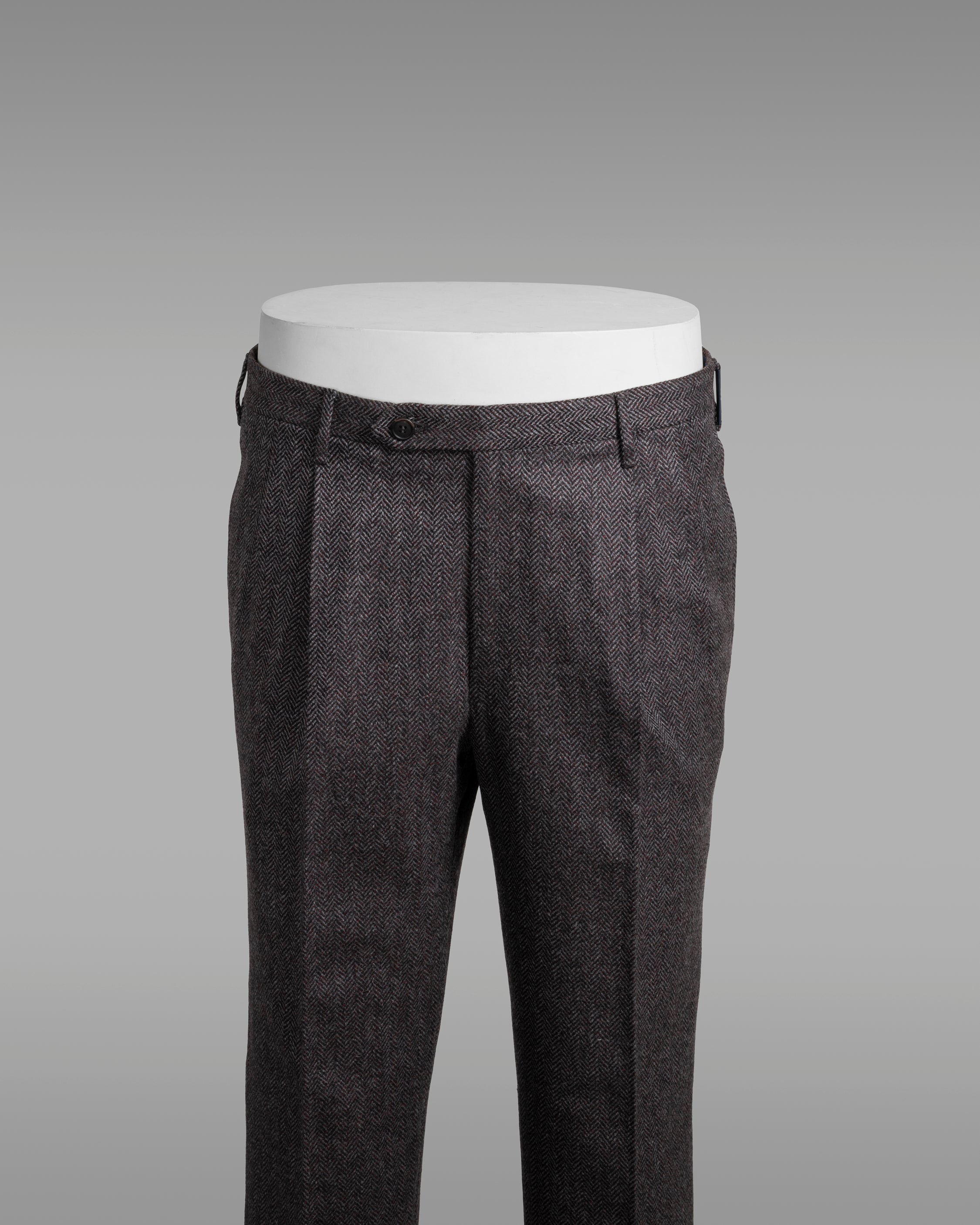 Grey melange herringbone wool cashmere trousers