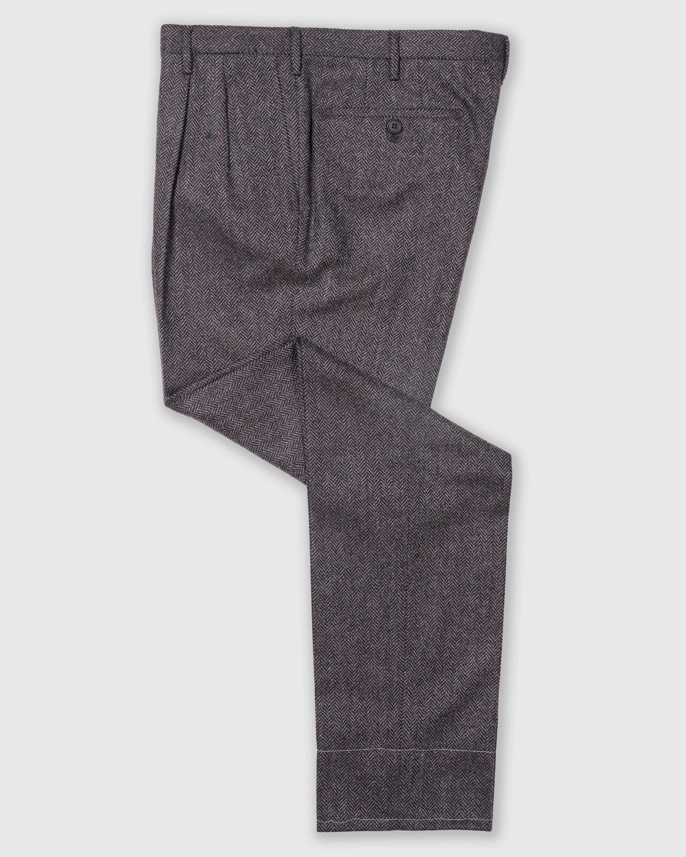 Grey melange herringbone wool cashmere trousers