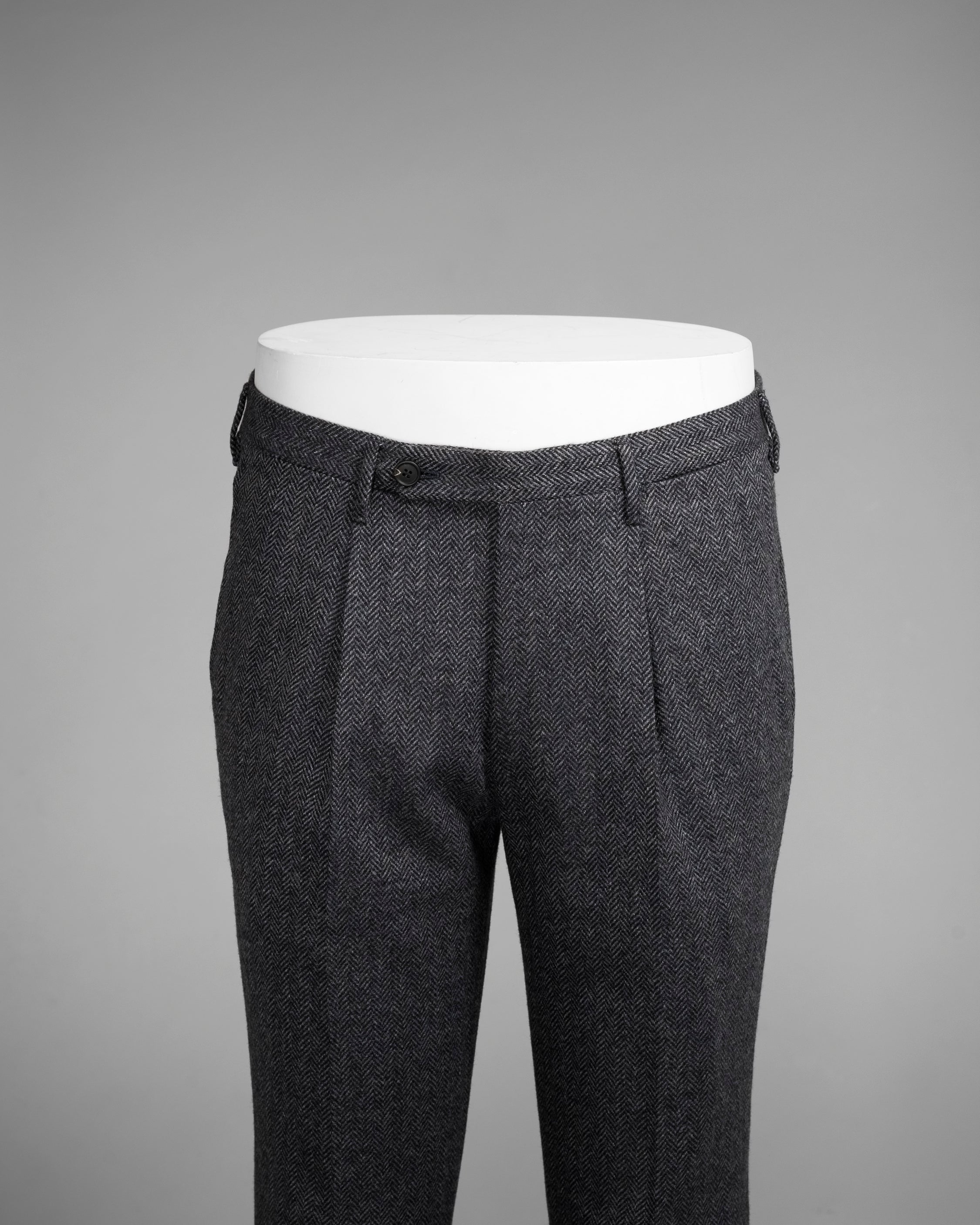 Light blue herringbone wool cashmere trousers