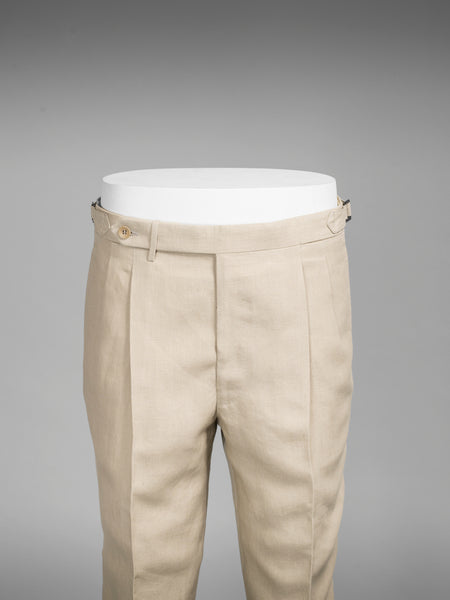 Men's sartorial trousers, classic fit, 2 pleats, linen, beige