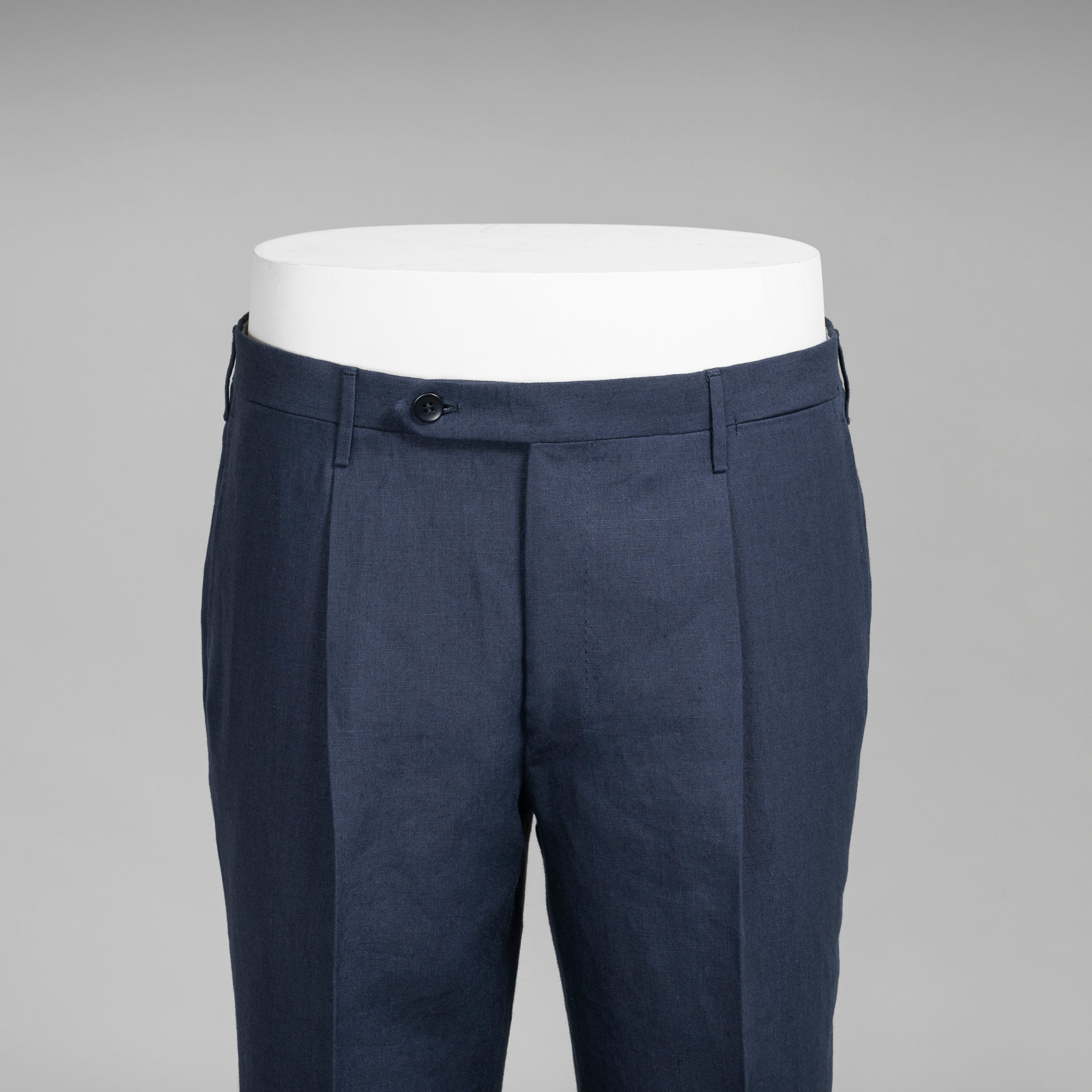 Dark blue pair of regular fit linen trousers
