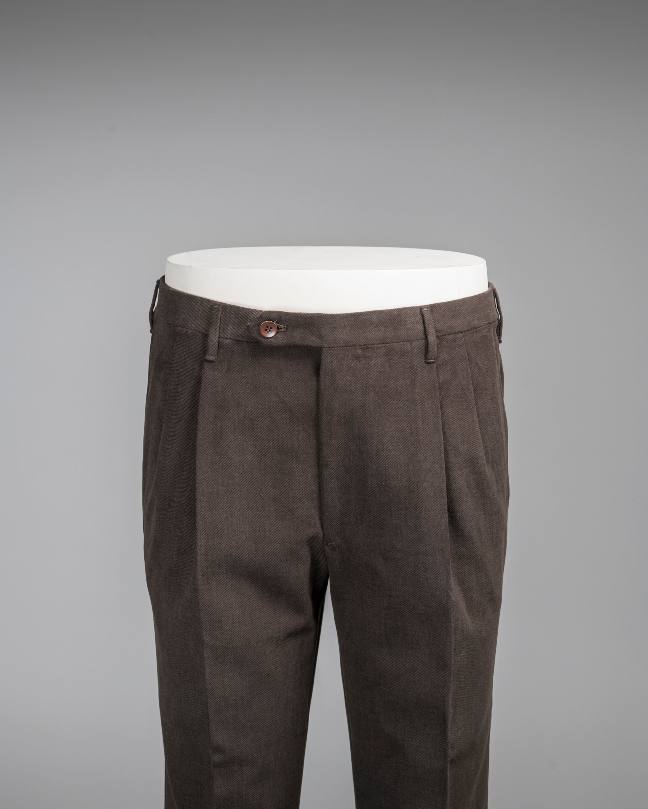 Dark brown pair of regular fit cotton trousers