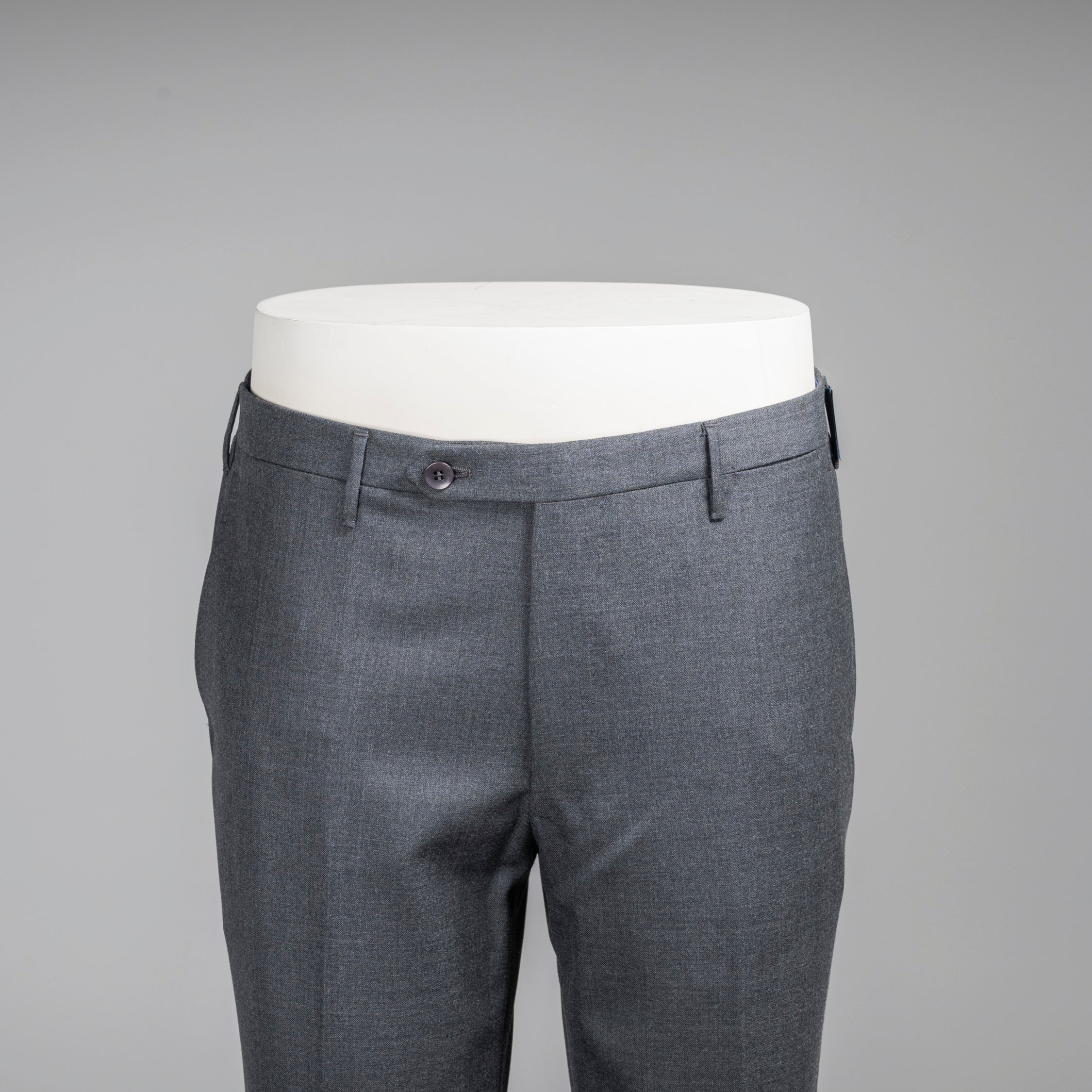 Grey pair of regular fit worsted wool trousers