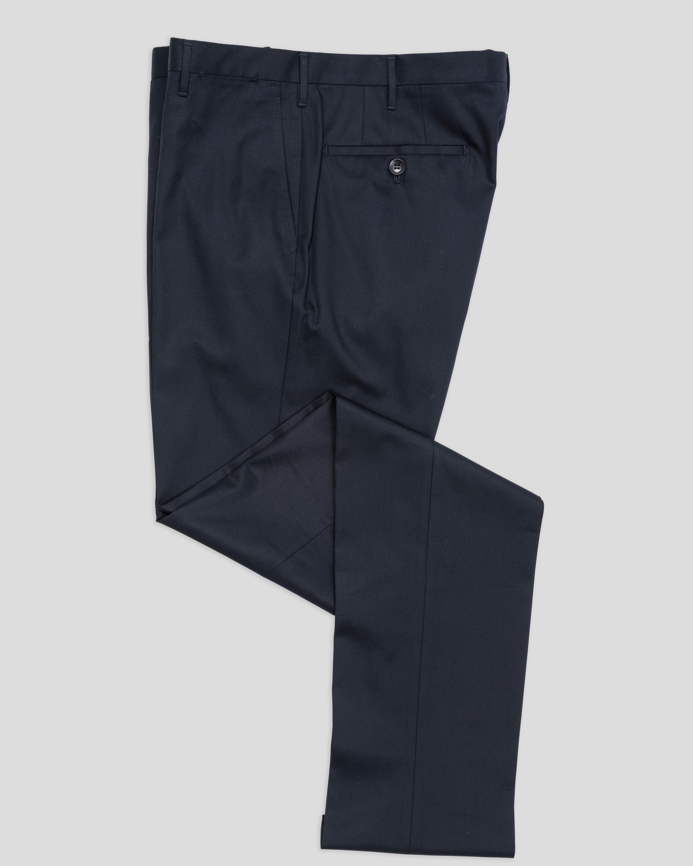 Dark blue pair of regular fit lightweight supima cotton trousers
