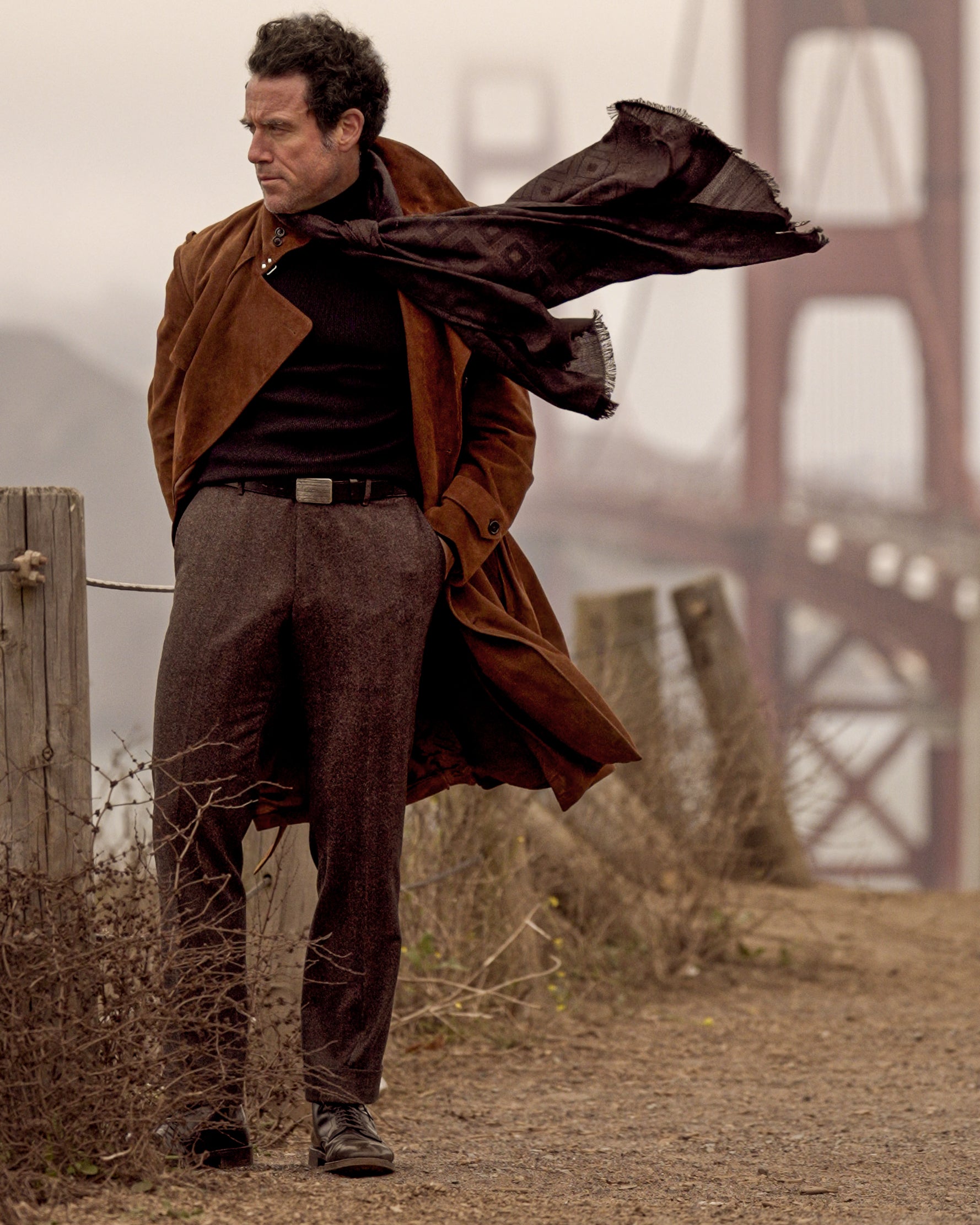 Brown herringbone flannel trousers