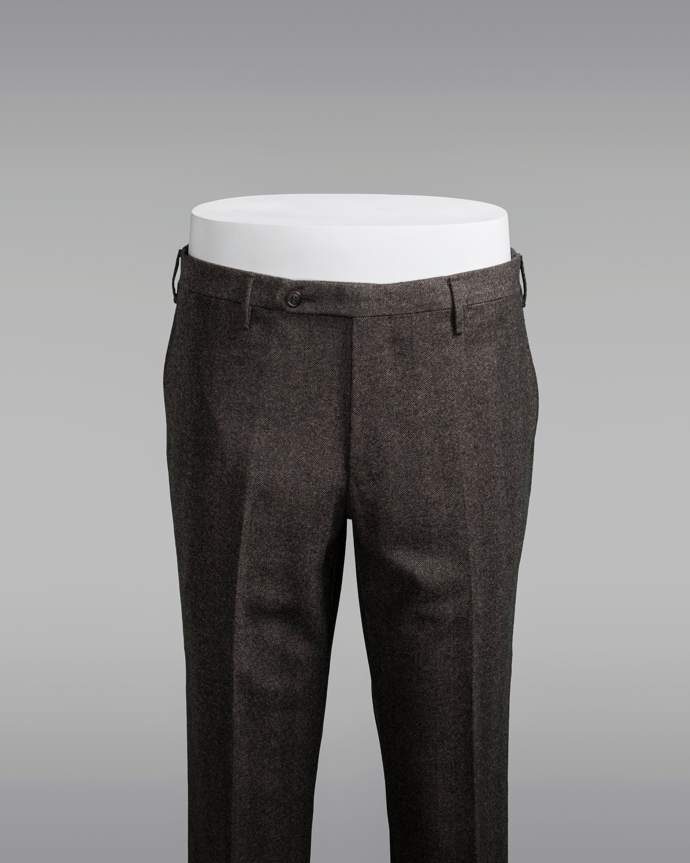 Brown herringbone flannel trousers