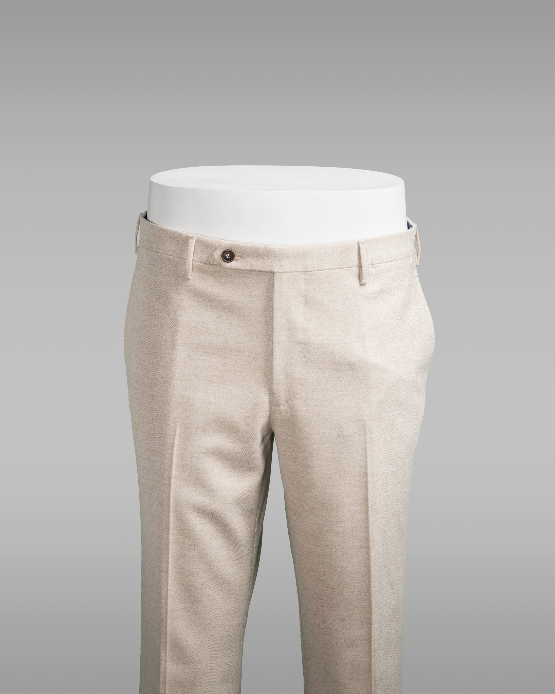 Pantaloni in flanella a spina di pesce beige chiaro